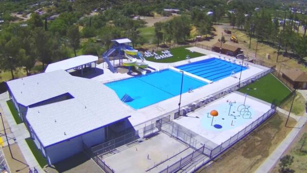 City of Globe Community Swimming Pool drone shot of completed renovation